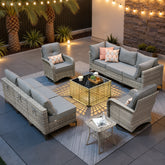 XIZZI 10 Pieces Wicker Patio Furniture with Swivel Rocking Chair Rattan Outdoor Conversation Set