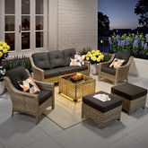 XIZZI 6 Pieces Outdoor Patio Rattan Wicker Furniture Sofa Set with Solar Coffee Table,Black