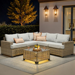 XIZZI 6-Piece Outdoor Patio Sectional Furniture Sets, Wicker Patio furniture with Coffee Table and Cushions, Waterproof Outdoor Conversation Set for Balcony, Porch, Backyard,Gray