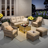 XIZZI 6 Pieces Outdoor Patio Rattan Wicker Furniture Sofa Set with Solar Coffee Table,Beige