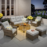 XIZZI 6 Pieces Outdoor Patio Rattan Wicker Furniture Sofa Set with Solar Coffee Table,Grey