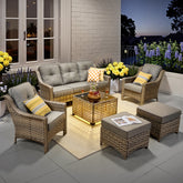 XIZZI 6 Pieces Outdoor Patio Rattan Wicker Furniture Sofa Set with Solar Coffee Table,Dark Grey
