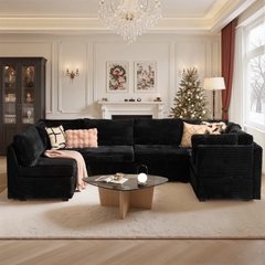 XIZZI 127.5" Modular Sectional Sofa,Oversized Cloud Couch 6 Seat,Black