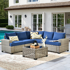 XIZZI 6-Piece Outdoor Patio Sectional Furniture Sets Navy Blue