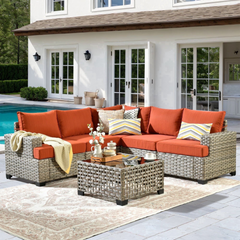 XIZZI 6-Piece Outdoor Patio Sectional Furniture Sets Orange Red