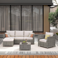 XIZZI 6-Pieces Outdoor Patio Furniture Sets Fully Assembled,Beige Cushion