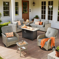 9-Piece Outdoor Patio Furniture Set, High Back Wicker Sectiona Dark Gray
