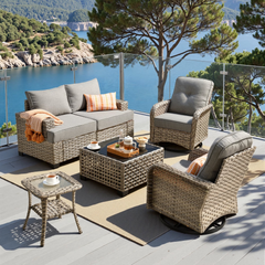 XIZZI Outdoor Patio Furniture Sets, 6 Pieces Outdoor Sectional wicker patio furniture with Coffee Table and Swivel Chairs, All-Weather Conversation set for Porch, Dark Gray