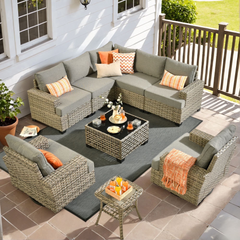 XIZZI Patio Furniture 9 Pieces All Weather Wicker Sectional Sofa Set Rattan Outdoor Conversation Set with Swivel Rocking Chairs for Garden, Dark Gray