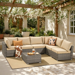 XIZZI 7-Piece Outdoor Sectional Furniture Sets, Wicker Patio Conversation Set Beige
