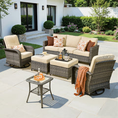 XIZZI 6-Pieces Wicker Patio Furniture Sets, Outdoor Furniture Sectional Sofa Beige