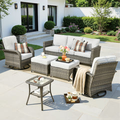 XIZZI 6-Pieces Wicker Patio Furniture Sets, Outdoor Furniture Sectional Sofa Gray