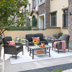 XIZZI 4 Pieces Wicker Patio Furniture All Weather Outdoor Conversation Set Black