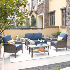 XIZZI 4 Pieces Wicker Patio Furniture All Weather Outdoor Conversation Set with Cushions High Back