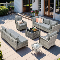 XIZZI 10 Pieces Wicker Patio Furniture with Swivel Rocking Chair Rattan Outdoor Conversation Set