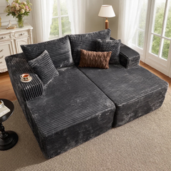 XIZZI Oversized Chaise Lounge Chiar Indoor, Double Cloud Sleeper Sofa for Living Room Bedroom Black