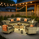 XIZZI 9-Piece Outdoor Patio Sectional Furniture Sets, Wicker Patio furniture with Coffee Table and Swivel Chairs, Waterproof Outdoor Conversation Set for Balcony, Porch, Backyard, Black