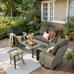 XIZZI 5-Piece Patio Furniture Set, All-Weather Wicker Outdoor Conversation Sets Black