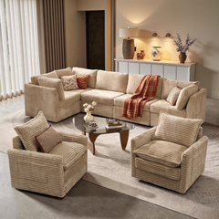 XIZZI 127.5" Modular Sectional Sofa,Oversized Cloud Couch with Deep Seat,Modern Sectional Couches 7 Seat,Beige