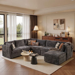 XIZZI 127.5" Modular Sectional Sofa,Oversized Cloud Couch with Deep Seat,6 Seat,Gray