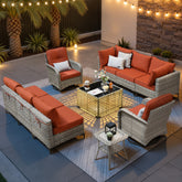 XIZZI 10 Pieces Wicker Patio Furniture with Swivel Rocking Chair Rattan Outdoor Conversation Set Orange