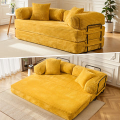 XIZZI 80.5" Convertible Sleeper Sofa Bed, Cloud Boneless Couch with Plush Corduroy Fabric, Sprung Support,Oversize Three Seats Combination Sofa for Living Room Bedroom, Yellow