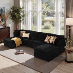 XIZZI 130.7" Modular Sectional Sofa,Oversized Cloud Couch with Deep Seat,U-Shaped Sectional Couches 4 Seat,Black