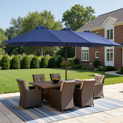 XIZZI 15ft Patio Umbrella with Base and Crank Handle, Extra Large Double-Sided Outdoor Umbrella with Waterproof, UV Resistant, Rectangle Garden Table Umbrellas Royal Blue