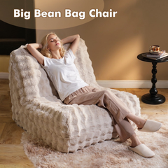 XIZZI Bean Bag Chair, Oversized Ultra-Soft Plush Faux Fur Lounge Chair Indoor, Fluffy Cozy Lazy Sofa for Living Room Bedroom, No Assembly Required, Beige