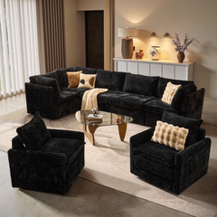 XIZZI 127.5" Modular Sectional Sofa,Oversized Cloud Couch with Deep Seat,Modern Sectional Couches 7 Seat,Black