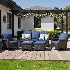 XIZZI 5-Piece Patio Furniture Sets Outdoor Furniture with Ottomans, High Back All-Weather PE Wicker Outdoor Conversation Set, 5-seater Navy Blue