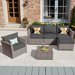 XIZZI 6-Pieces Outdoor Patio Furniture Sets Fully Assembled, Black Cushion