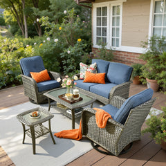XIZZI 5-Piece Patio Furniture Set, All-Weather Wicker Outdoor Conversation Set Denim Blue