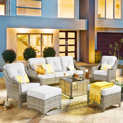 XIZZI 6 Pieces Outdoor Patio Rattan Wicker Furniture Sofa Set with Solar Coffee Table,Grey