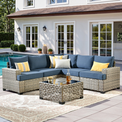 XIZZI 6-Piece Outdoor Patio Sectional Furniture Sets Denim Blue