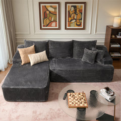 XIZZI 96" Modular Sectional Sofa Couch, L-Shaped Boneless Couches with Plush Corduroy, Modern Cloud Sofa for Living Room Apartment, No Assembly, Left Chaise(Black)