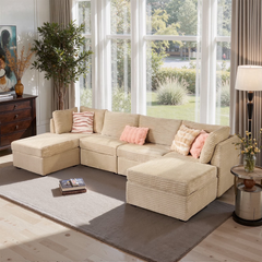 XIZZI 130.7" Modular Sectional Sofa,Oversized Cloud Couch with Deep Seat,U-Shaped Sectional Couches 4 Seat,Beige