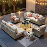 XIZZI 10 Pieces Wicker Patio Furniture with Swivel Rocking Chair Rattan Outdoor Conversation Set beige