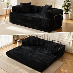 XIZZI 80.5" Convertible Sleeper Sofa Bed, Cloud Boneless Couch with Plush Corduroy Fabric, Sprung Support,Oversize Three Seats Combination Sofa for Living Room Bedroom, Black
