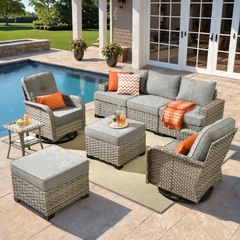 XIZZI 8-Piece Outdoor Patio Sectional Furniture Sets, Wicker Patio furniture with Swivel Chairs, Waterproof Outdoor Conversation Set for Backyard, Dark Gray