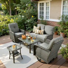 XIZZI 5-Piece Patio Furniture Set, All-Weather Wicker Outdoor Conversation Sets Dark Gray