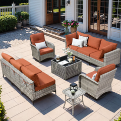 XIZZI 10 Pieces Wicker Patio Furniture with Swivel Rocking Chair Rattan Outdoor Conversation Set Orange