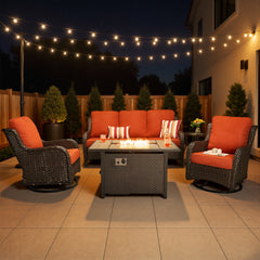 XIZZI 5-Piece Patio Furniture Sets Outdoor Furniture with Ottomans, High Back All-Weather PE Wicker Outdoor Conversation Set, 5-seater Orange