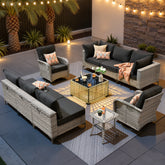 XIZZI 10 Pieces Wicker Patio Furniture with Swivel Rocking Chair Rattan Outdoor Conversation Set Black