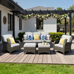 XIZZI 5-Piece Patio Furniture Sets Outdoor Furniture with Ottomans, High Back All-Weather PE Wicker Outdoor Conversation Set, 5-seater Gray