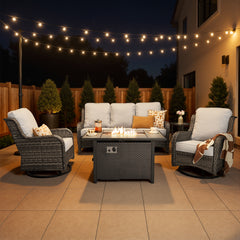 XIZZI 5-Piece Patio Furniture Sets Outdoor Furniture with Ottomans, High Back All-Weather PE Wicker Outdoor Conversation Set, 5-seater Gray