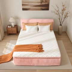 XIZZI Queen Size Cloud Bed Frame with Mattress, 2-in-1 Bed in a Box, Compressed Boneless Bed Frame with Headboard and Noise-Free Mattress for Deep Sleep, No Assembly Pink