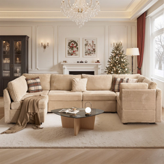 XIZZI 127.5" Modular Sectional Sofa,Oversized Cloud Couch with Deep Seat,6 Seat,Beige