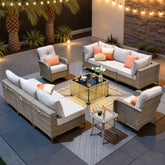 XIZZI 10 Pieces Wicker Patio Furniture with Swivel Rocking Chair Rattan Outdoor Conversation Set Gray