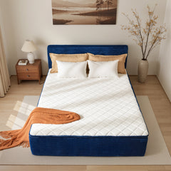 XIZZI Queen Size Cloud Bed Frame with Mattress, 2-in-1 Bed in a Box, Compressed Boneless Bed Frame with Headboard and Noise-Free Mattress for Deep Sleep, No Assembly Blue